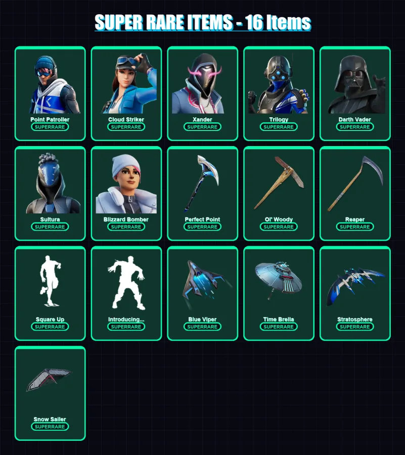 [PS4/PS5/PC] | Point Patroller | Cloud Striker | Xander | Trilogy | Darth Vader | 194 skin | 187 pickaxe | 111 emote | 135 glider | Lv1898