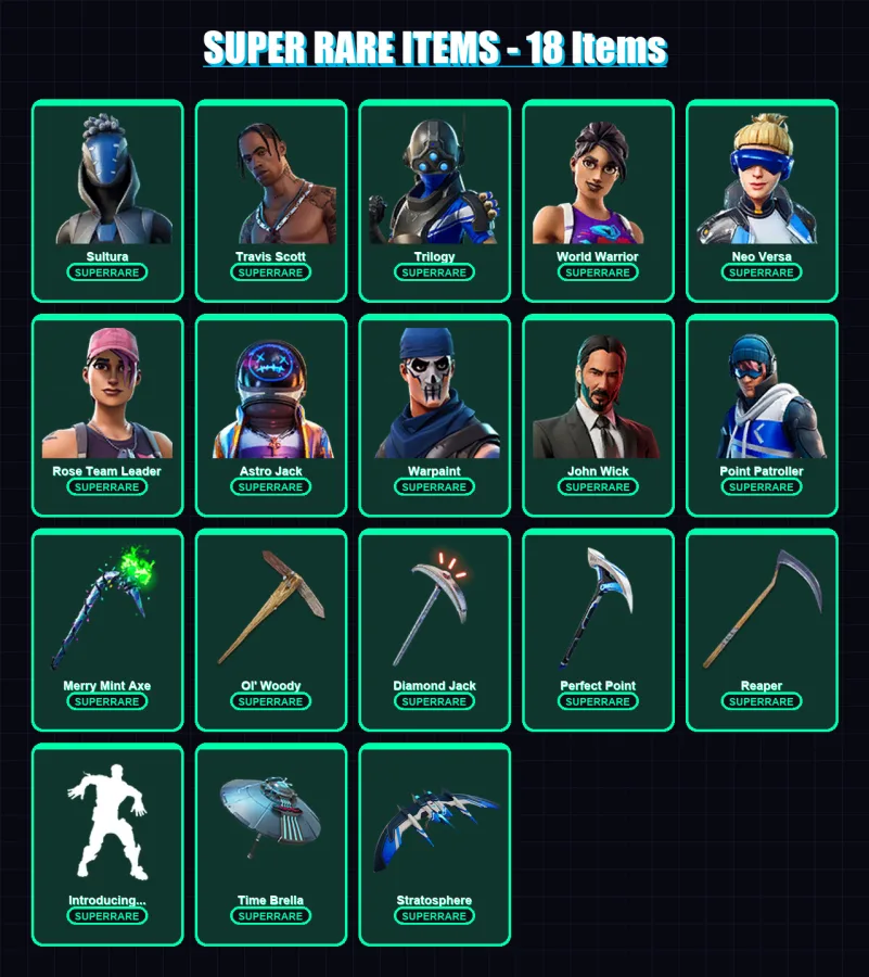 [PC/XBOX] | Sultura | Travis Scott | Trilogy | World Warrior | Neo Versa | 265 skin | 247 pickaxe | 233 emote | 184 glider | Lv2831
