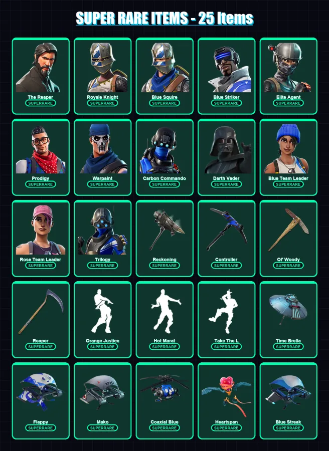 [PC] | The Reaper | Royale Knight | Blue Squire | Blue Striker | Elite Agent | 205 skin | 181 pickaxe | 154 emote | 175 glider | Lv2588
