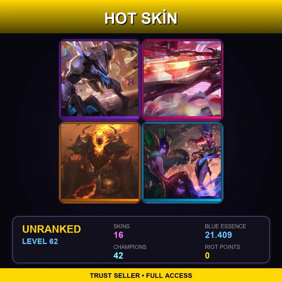 LAS | PROJECT: Warwick | PROJECT: Lucian | High Noon Thresh | Lunar Wraith Caitlyn | 16 Skin | 42 Champ | Lv62