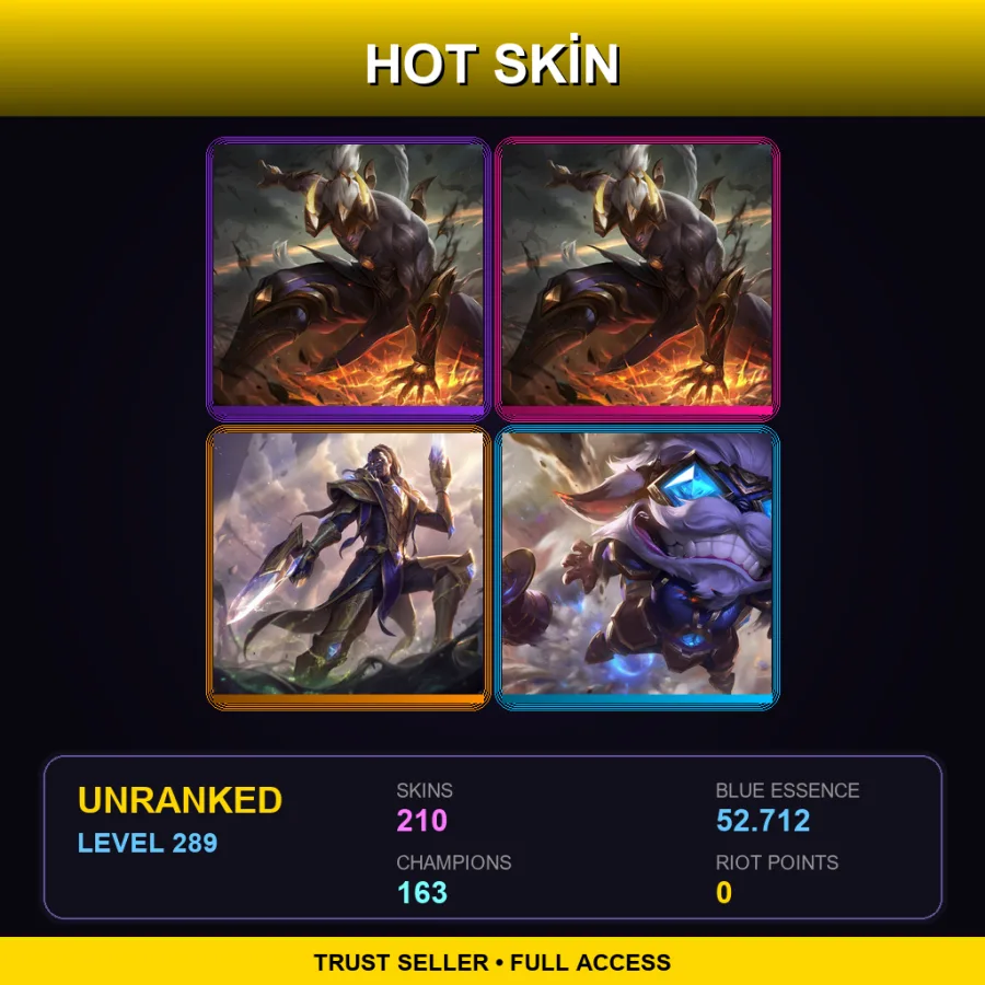SG | Lv289 | Unranked | 210 Skin | 163 Champ