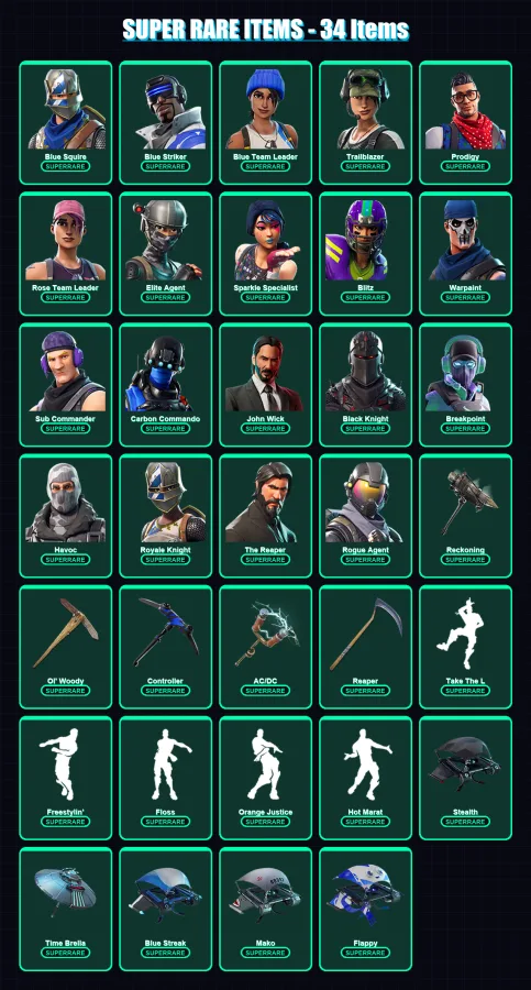 [PS4/PS5/XBOX/PC] | Blue Squire | Blue Striker | Blue Team Leader | Trailblazer | Prodigy | 111 skin | 92 pickaxe | 94 emote | 82 glider | Lv938
