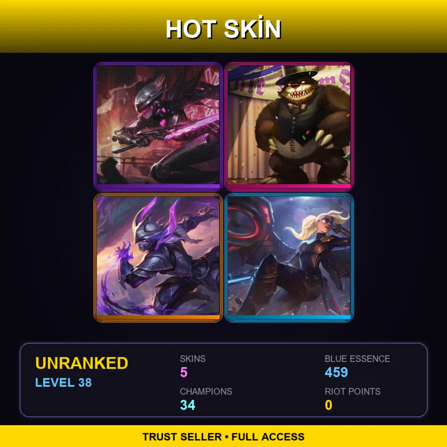 LAN | Lv38 | Unranked | 5 Skin | 34 Champ — LoL account