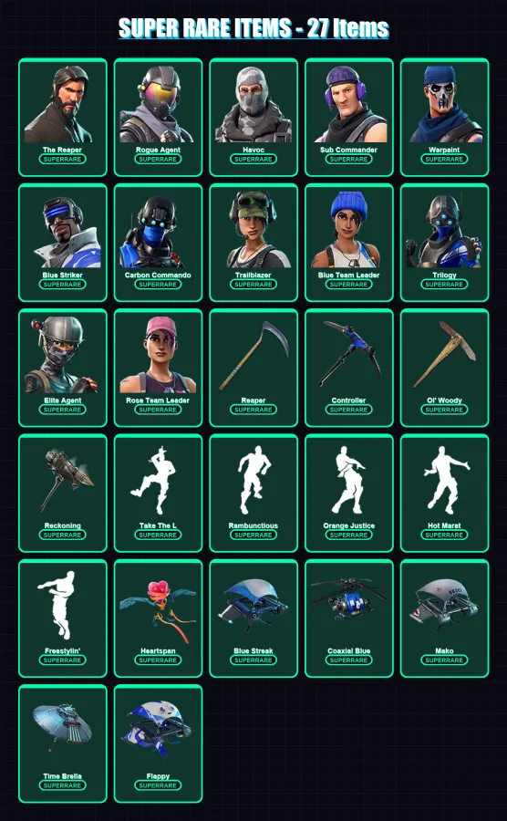 [PS4/PS5/XBOX/PC] | The Reaper | Rogue Agent | Havoc | Sub Commander | Warpaint | 76 skin | 86 pickaxe | 89 emote | 91 glider | Lv1390