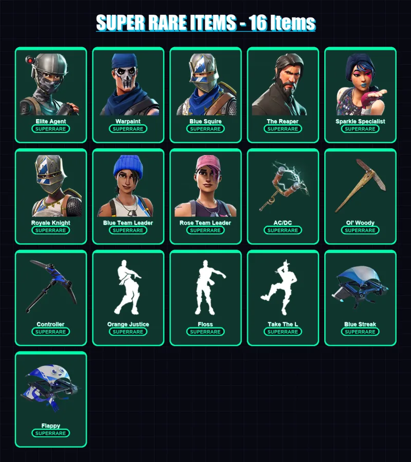 [PS4/PS5/XBOX/PC] | Elite Agent | Warpaint | Blue Squire | The Reaper | Sparkle Specialist | 45 skin | 68 pickaxe | 68 emote | 77 glider | Lv876