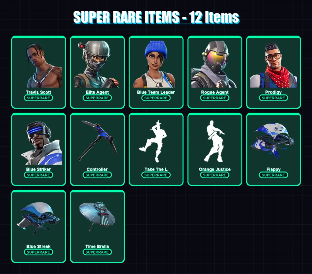 [PS4/PS5/XBOX/PC] | Travis Scott | Elite Agent | Blue Team Leader | Rogue Agent | Prodigy | 51 skin | 40 pickaxe | 60 emote | 51 glider | Lv745