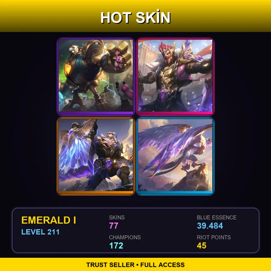 LAS | Lv211 | Emerald I | 77 Skin | 172 Champ — LoL account