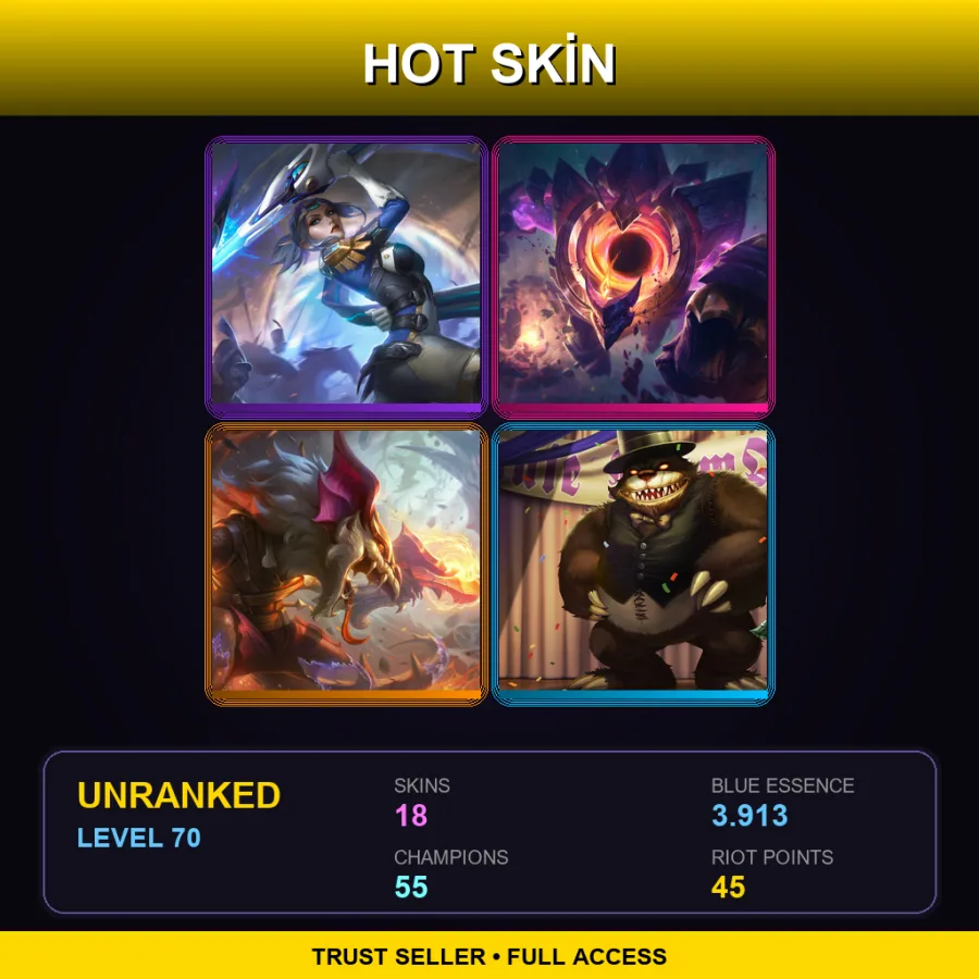 LAN | Lv70 | Unranked | 18 Skin | 55 Champ — LoL account