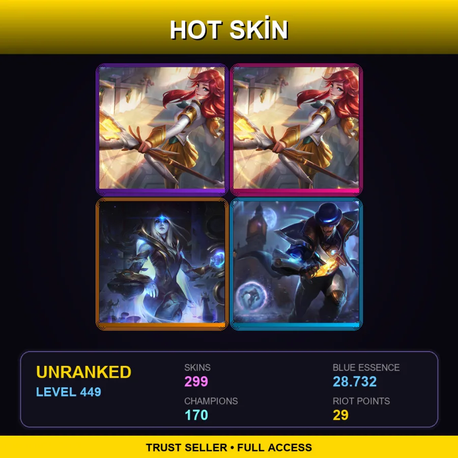 SG | Lv449 | Unranked | 299 Skin | 170 Champ — LoL account