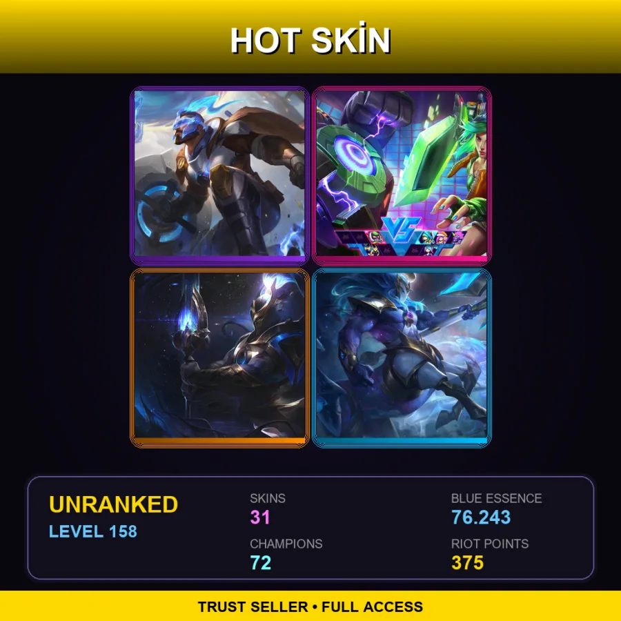 LAS | Lv158 | Unranked | 31 Skin | 72 Champ — LoL account
