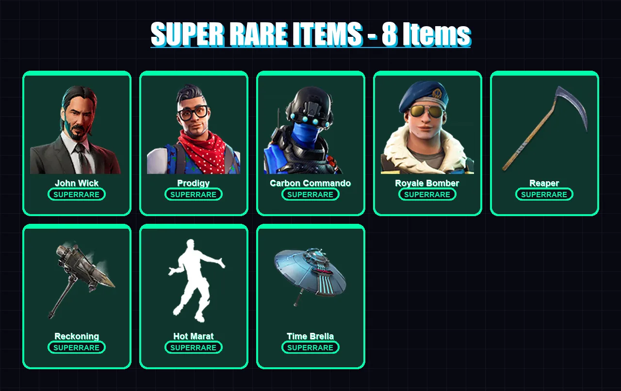 [PC/XBOX/PSN] | John Wick | Prodigy | Carbon Commando | Royale Bomber | Magnus | 130 skin | 93 pickaxe | 130 emote | 99 glider | Lv1565