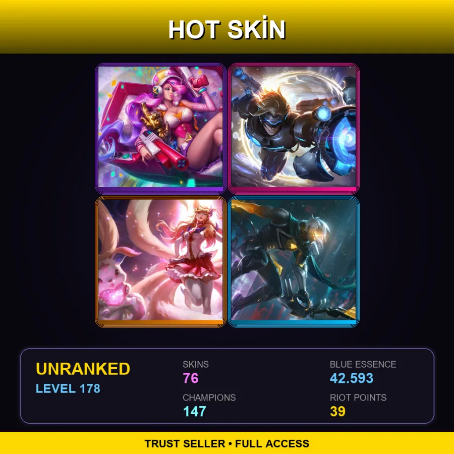 EUW | Arcade Miss Fortune | Pulsefire Ezreal | Star Guardian Ahri | PROJECT: Varus | 76 Skin | 147 Champ | Lv178
