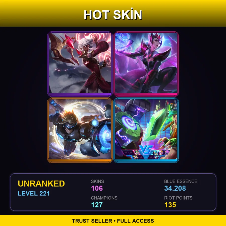 VN | Conqueror Karma | Challenger Ahri | Pulsefire Ezreal | Arcade Riven | 106 Skin | 127 Champ | Lv221