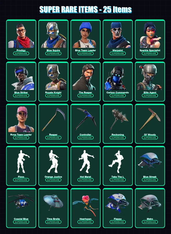 [PS4/PS5/XBOX/PC] | Prodigy | Blue Squire | Blue Team Leader | Warpaint | Sparkle Specialist | 87 skin | 93 pickaxe | 104 emote | 98 glider | Lv1473