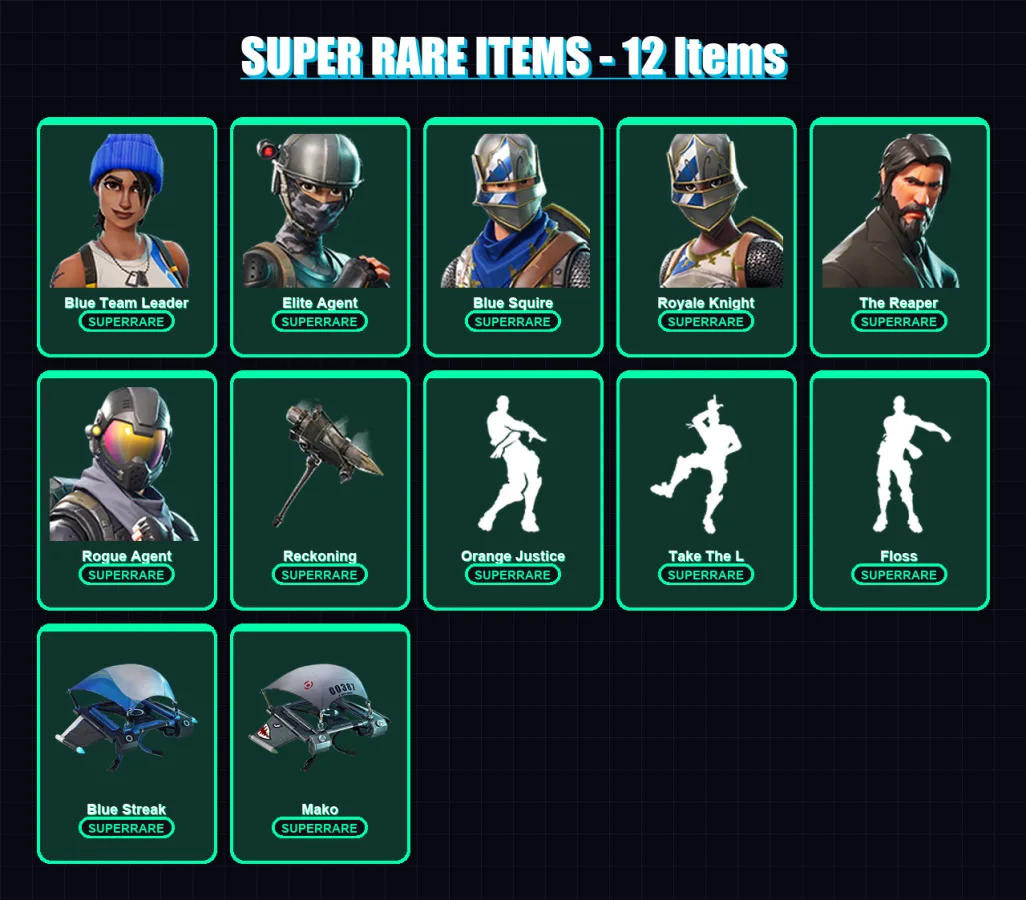 [PS4/PS5/XBOX/PC] | Blue Team Leader | Elite Agent | Blue Squire | Royale Knight | The Reaper | 26 skin | 25 pickaxe | 32 emote | 38 glider | Lv633