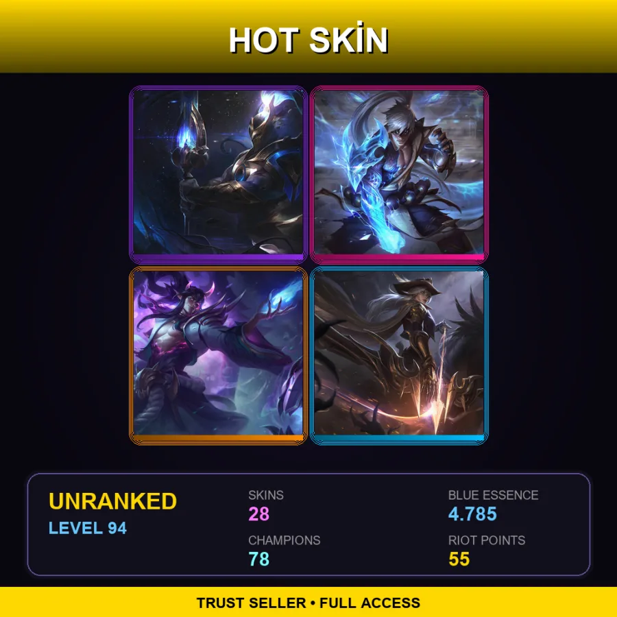 EUNE | Lv94 | Unranked | 28 Skin | 78 Champ — Crime City Jinx