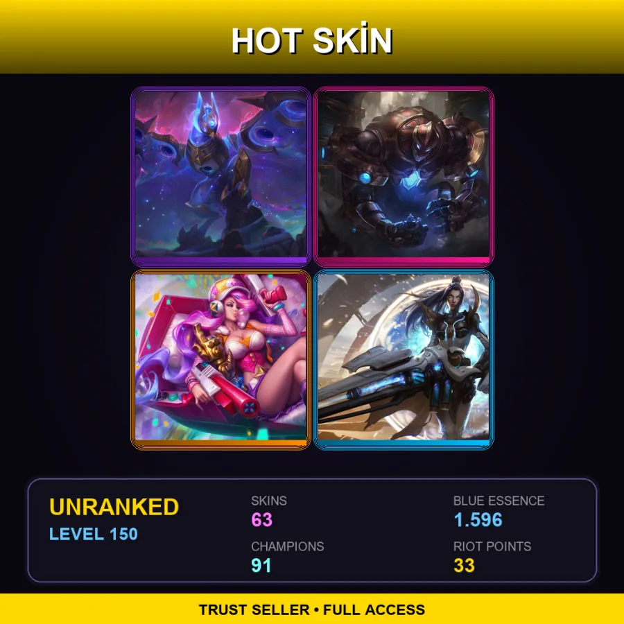 VN | Lv150 | Unranked | 63 Skin | 91 Champ — LoL account
