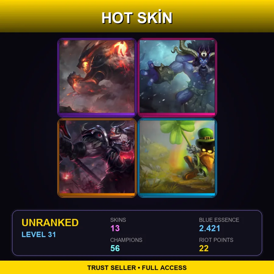 EUW | Lv31 | Unranked | 13 Skin | 56 Champ