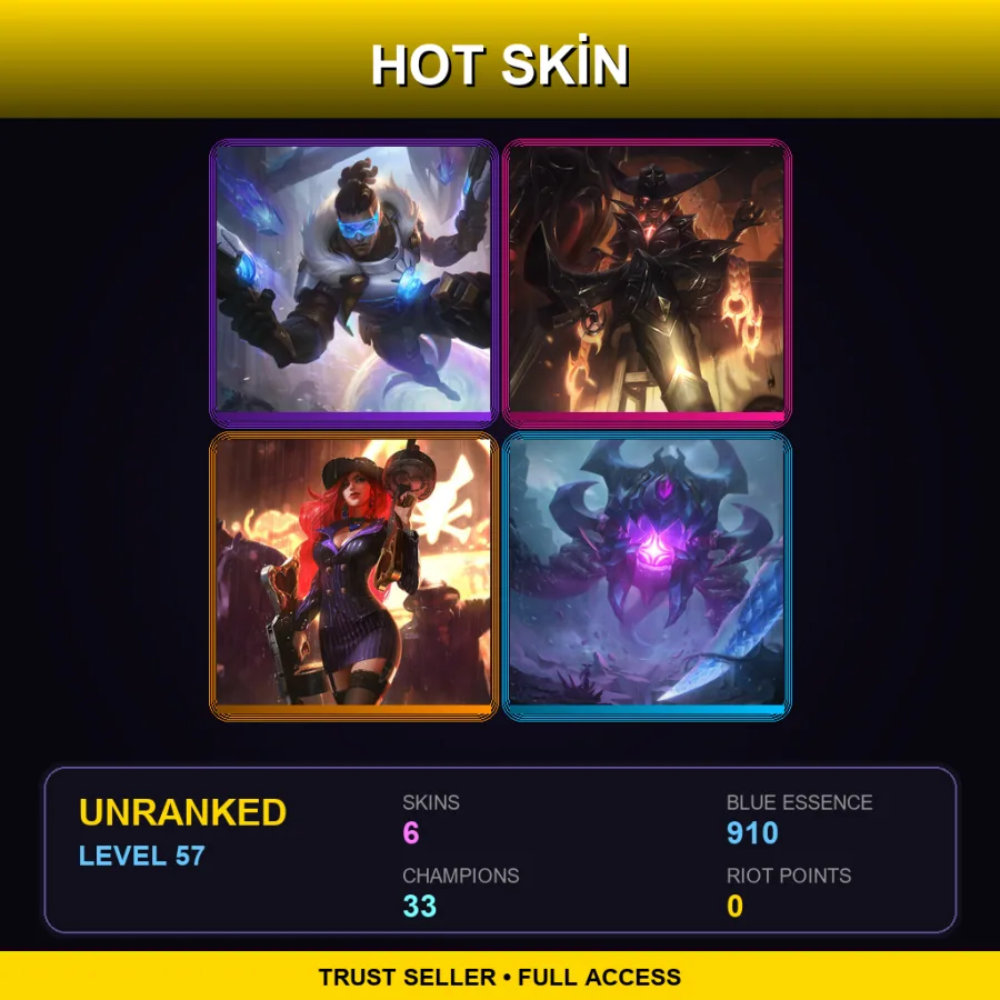 EUW | Lv57 | Unranked | 6 Skin | 33 Champ