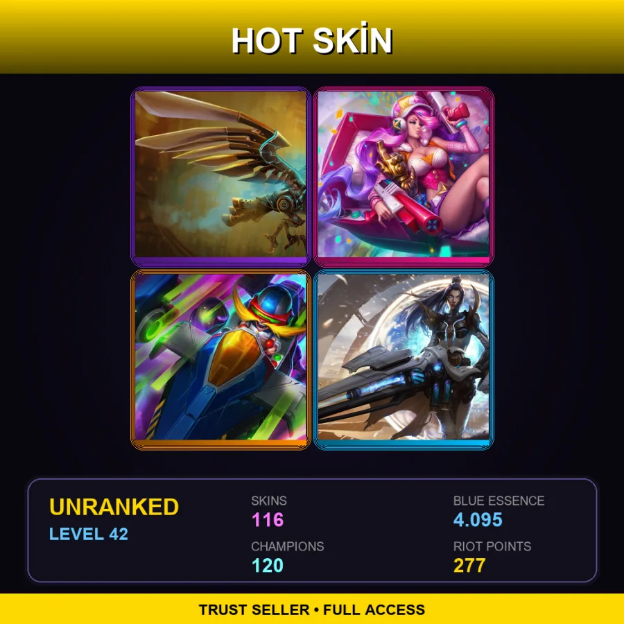 EUW | Lv42 | Unranked | 116 Skin | 120 Champ — LoL account