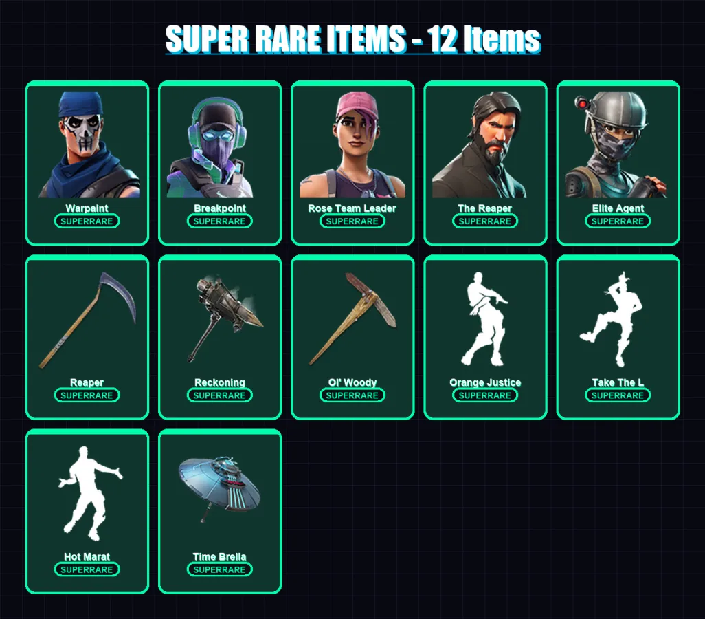 [PC] | Warpaint | Breakpoint | Rose Team Leader | The Reaper | Elite Agent | 144 skin | 145 pickaxe | 125 emote | 115 glider | Lv1457 — Fortnite account