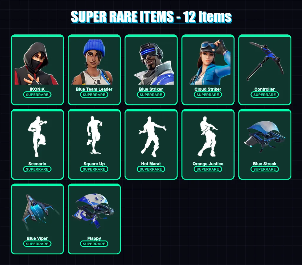 [PC/XBOX/PSN] | IKONIK | Blue Team Leader | Blue Striker | Cloud Striker | Carbide | 10 skin | 11 pickaxe | 18 emote | 16 glider | Lv289