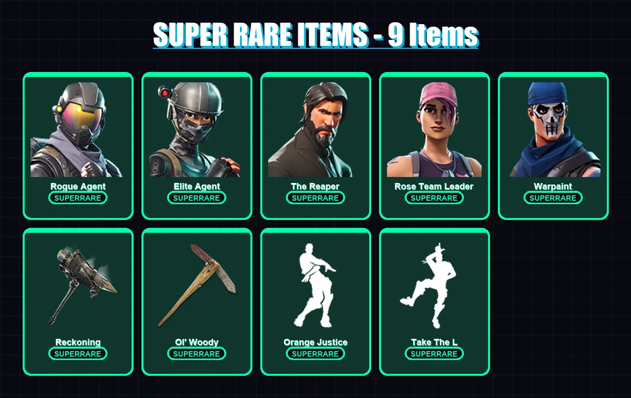 [PC/XBOX/PSN] | Rogue Agent | Elite Agent | The Reaper | Rose Team Leader | Warpaint | 111 skin | 127 pickaxe | 121 emote | 116 glider | Lv1983