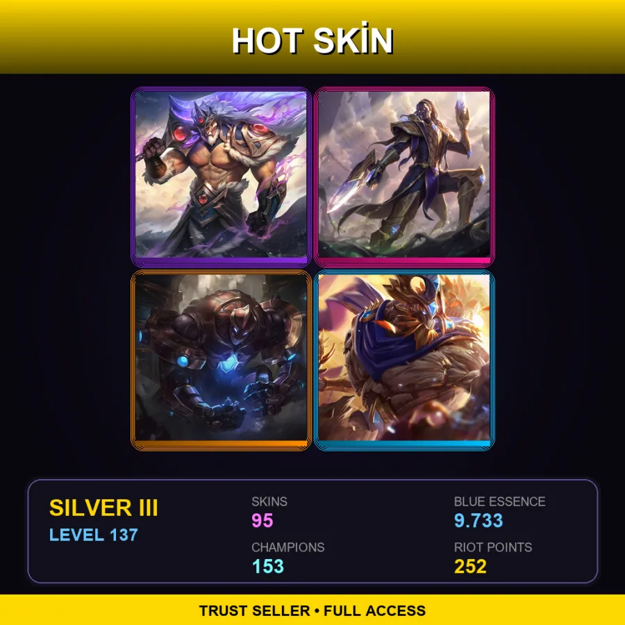 SG | Victorious Tryndamere | Victorious Lucian | Hextech Galio | Victorious Maokai | 95 Skin | 153 Champ | Silver III | Lv137