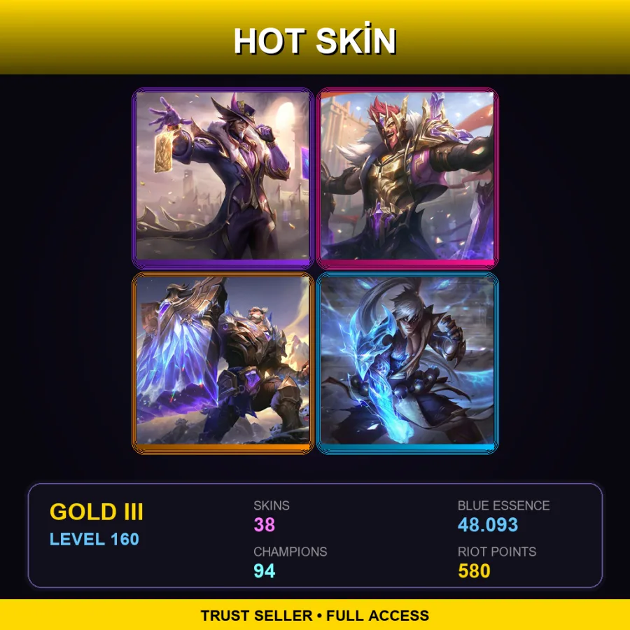 EUW | Lv160 | Gold III | 38 Skin | 94 Champ — LoL account