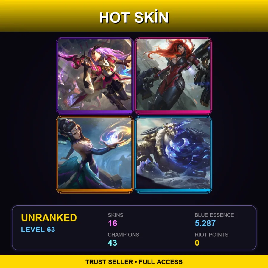 SG | Lv63 | Unranked | 16 Skin | 43 Champ — LoL account