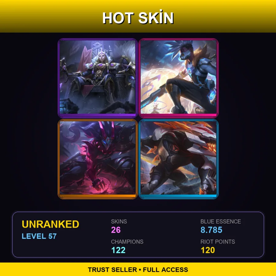 VN | Victorious Sejuani | Pulsefire Ekko | Blood Moon Tryndamere | PROJECT: Renekton | 26 Skin | 122 Champ | Lv57