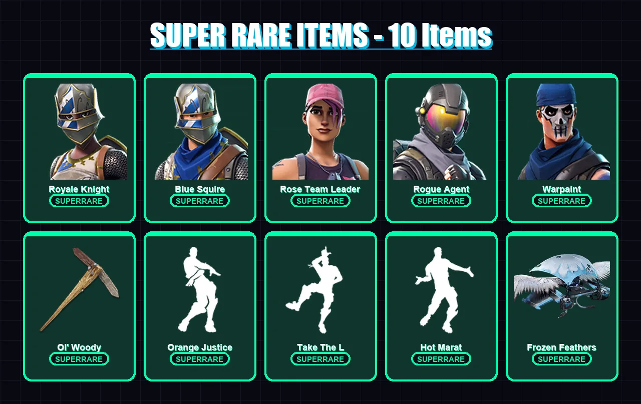 [PC/PSN] | Royale Knight | Blue Squire | Rose Team Leader | Rogue Agent | Warpaint | 107 skin | 96 pickaxe | 125 emote | 79 glider | Lv911