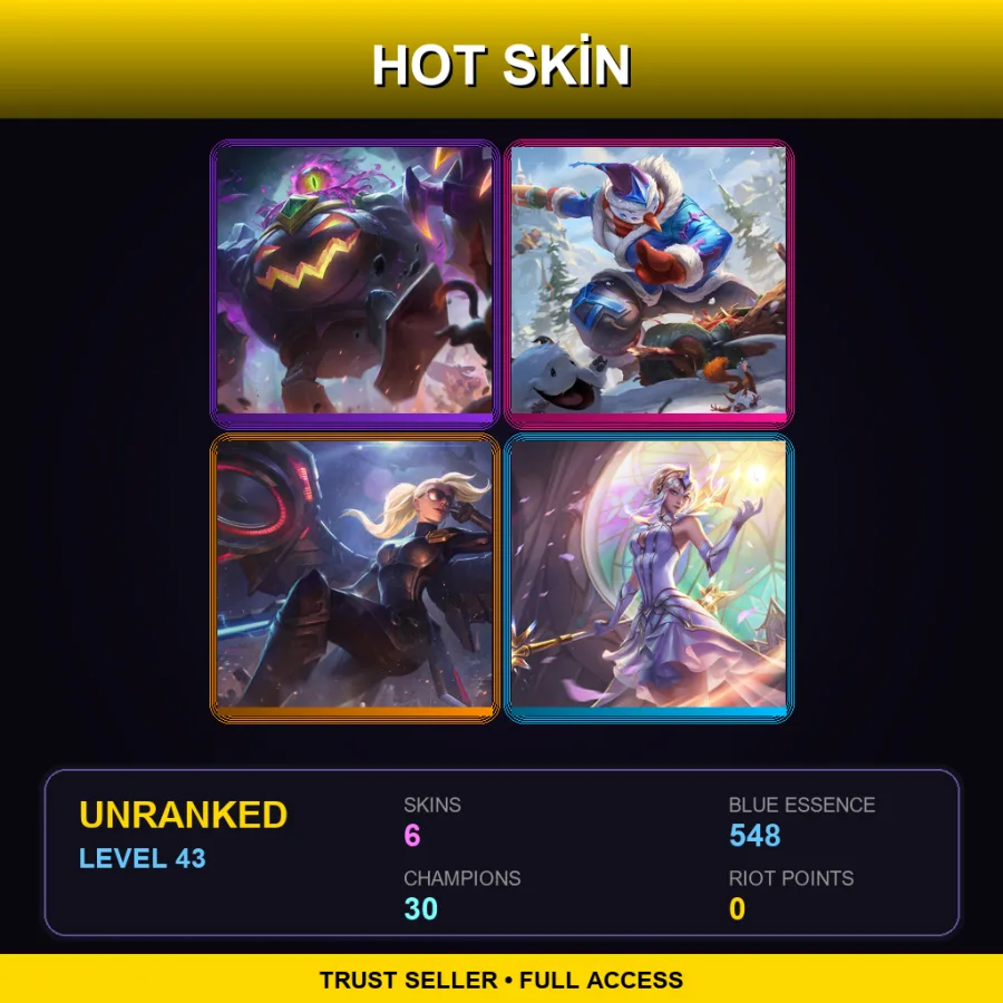 RU | Lv43 | Unranked | 6 Skin | 30 Champ — LoL account