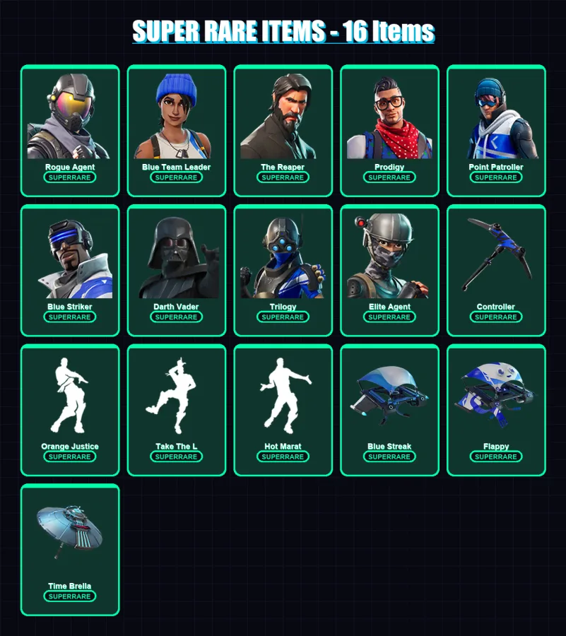 [PS4/PS5/XBOX/PC] | Rogue Agent | Blue Team Leader | The Reaper | Prodigy | Point Patroller | 68 skin | 68 pickaxe | 58 emote | 73 glider | Lv902