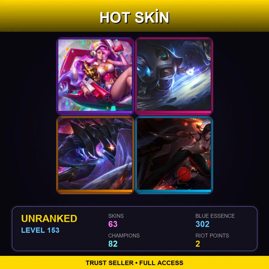 EUNE | Lv153 | Unranked | 63 Skin | 82 Champ — LoL account