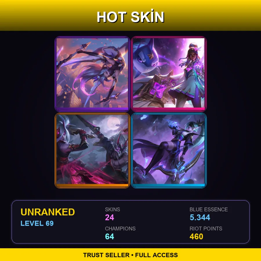 TW | Lv69 | Unranked | 24 Skin | 64 Champ — Unranked / Smurf League of Legends