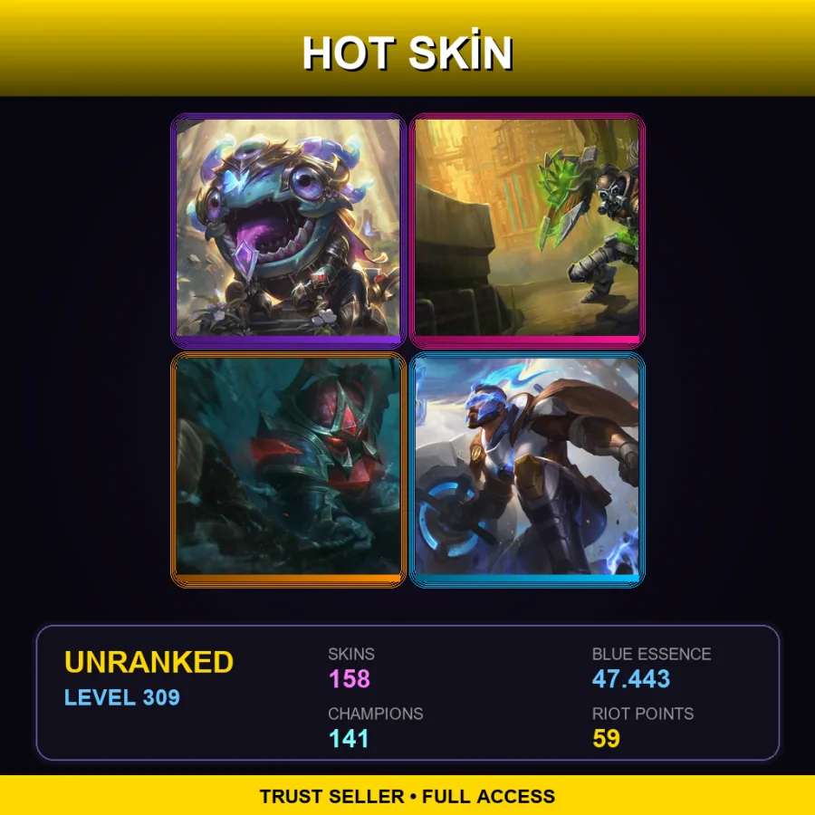 EUW | Lv309 | Unranked | 158 Skin | 141 Champ — LoL account