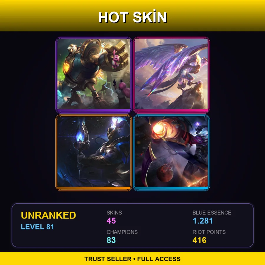 EUW | Lv81 | Unranked | 45 Skin | 83 Champ — LoL account