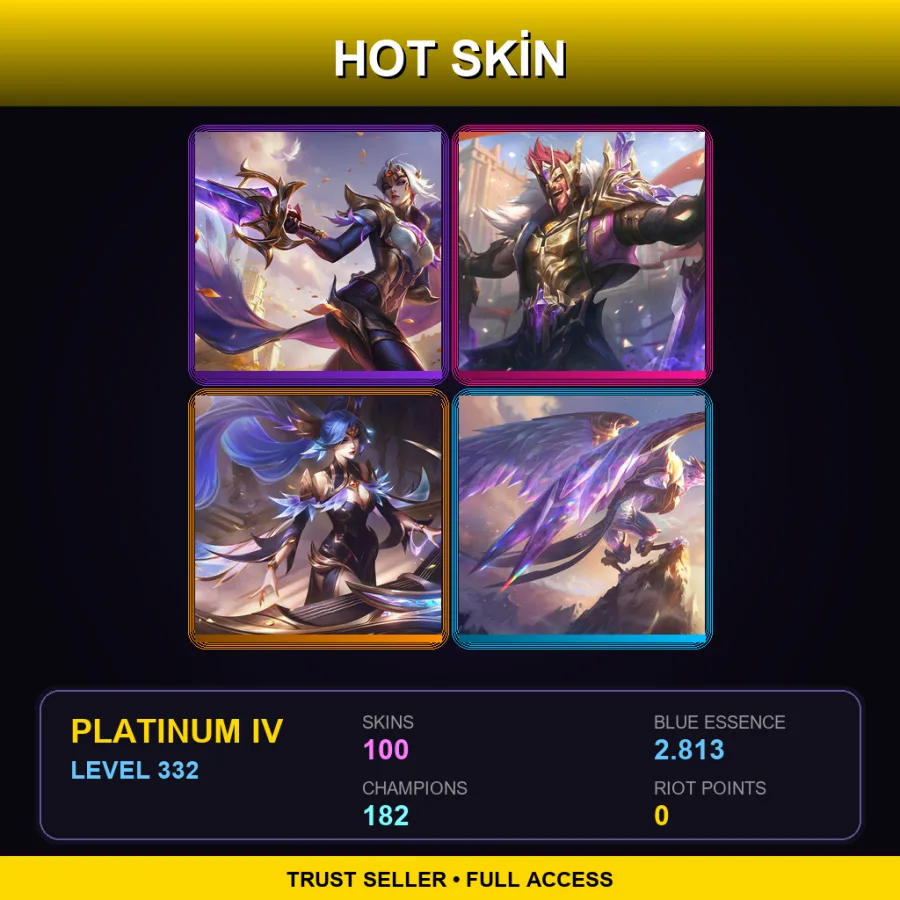 RU | Lv332 | Platinum IV | 100 Skin | 182 Champ