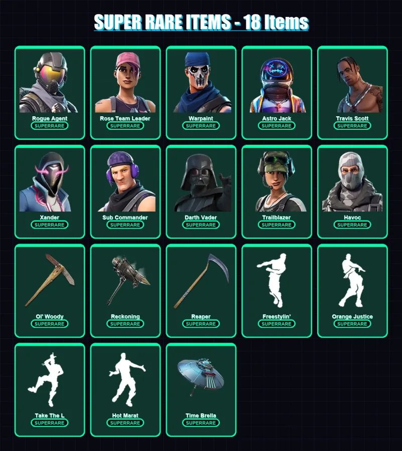[PC/XBOX/PSN] | Rogue Agent | Rose Team Leader | Warpaint | Astro Jack | Travis Scott | 366 skin | 370 pickaxe | 247 emote | 255 glider | Lv3524