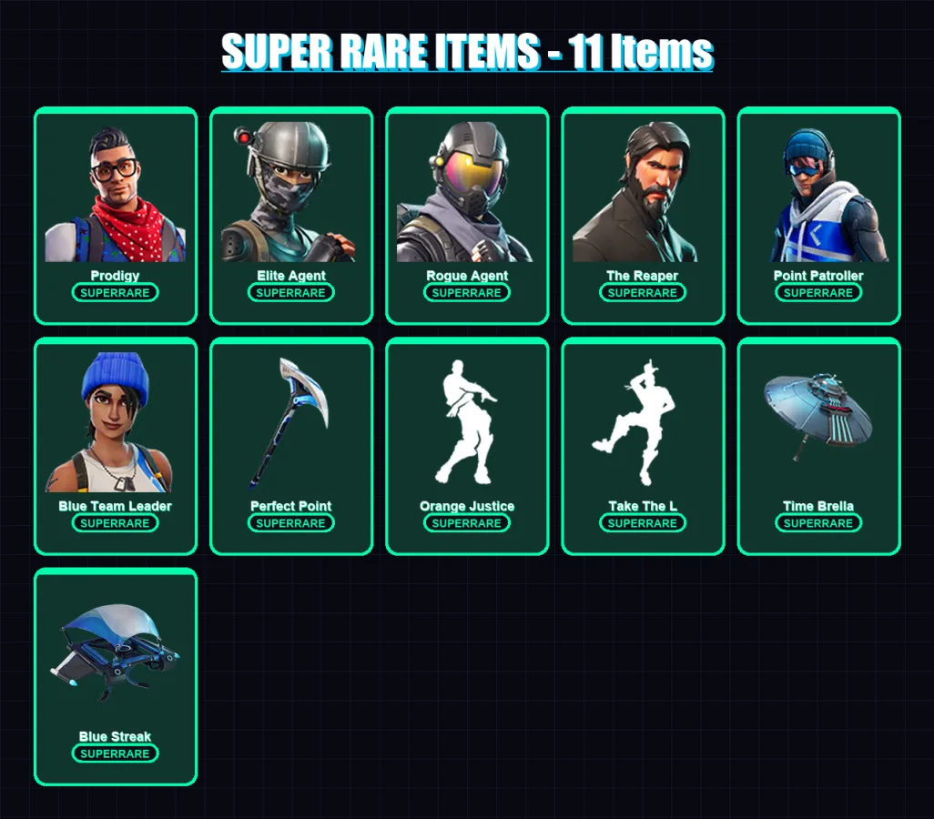 [PC] | Prodigy | Elite Agent | Rogue Agent | The Reaper | Point Patroller | 76 skin | 80 pickaxe | 100 emote | 81 glider | Lv1279