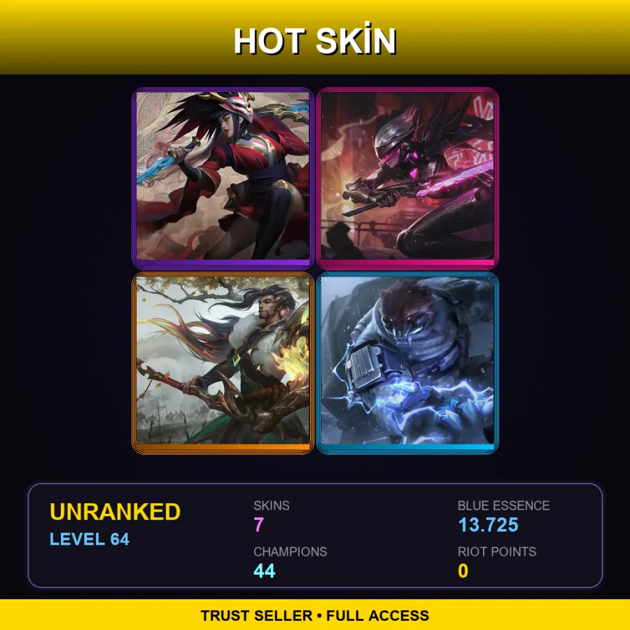 LAN | Lv64 | Unranked | 7 Skin | 44 Champ — LoL account