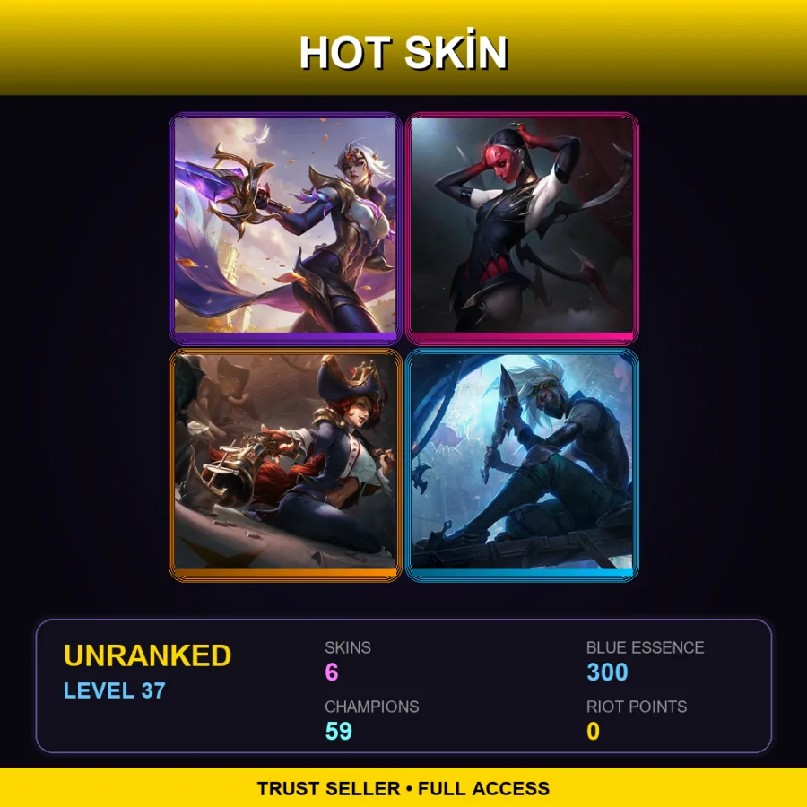 TR | Victorious Fiora | Masque of the Black Rose Elise | Waterloo Miss Fortune | Silverfang Akali | 6 Skin | 59 Champ | Lv37