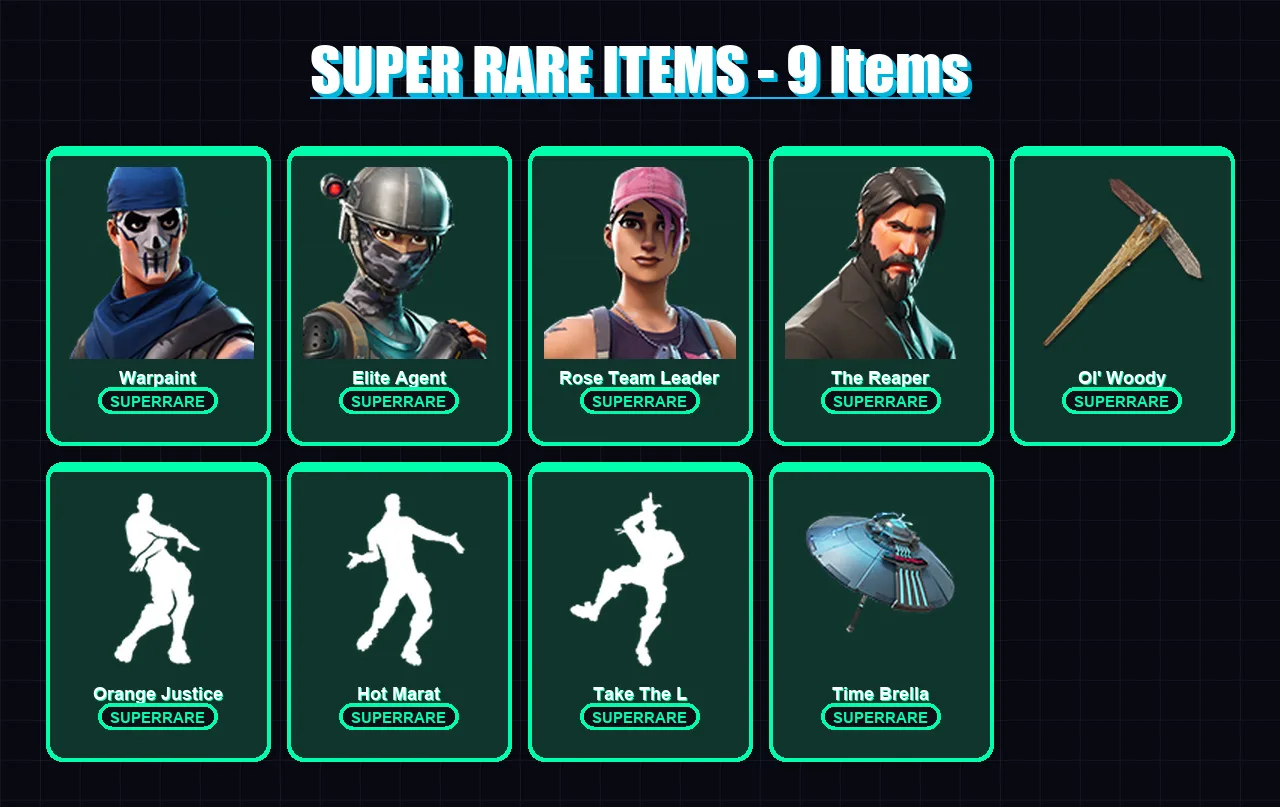 [PC/XBOX/PSN] | Warpaint | Elite Agent | Rose Team Leader | The Reaper | The Visitor | 29 skin | 37 pickaxe | 33 emote | 34 glider | Lv434