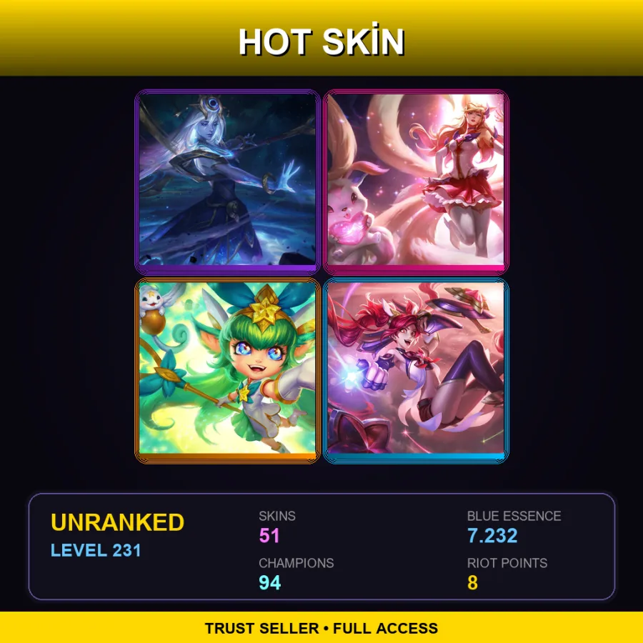 LAN | Lv231 | Unranked | 51 Skin | 94 Champ — LoL account