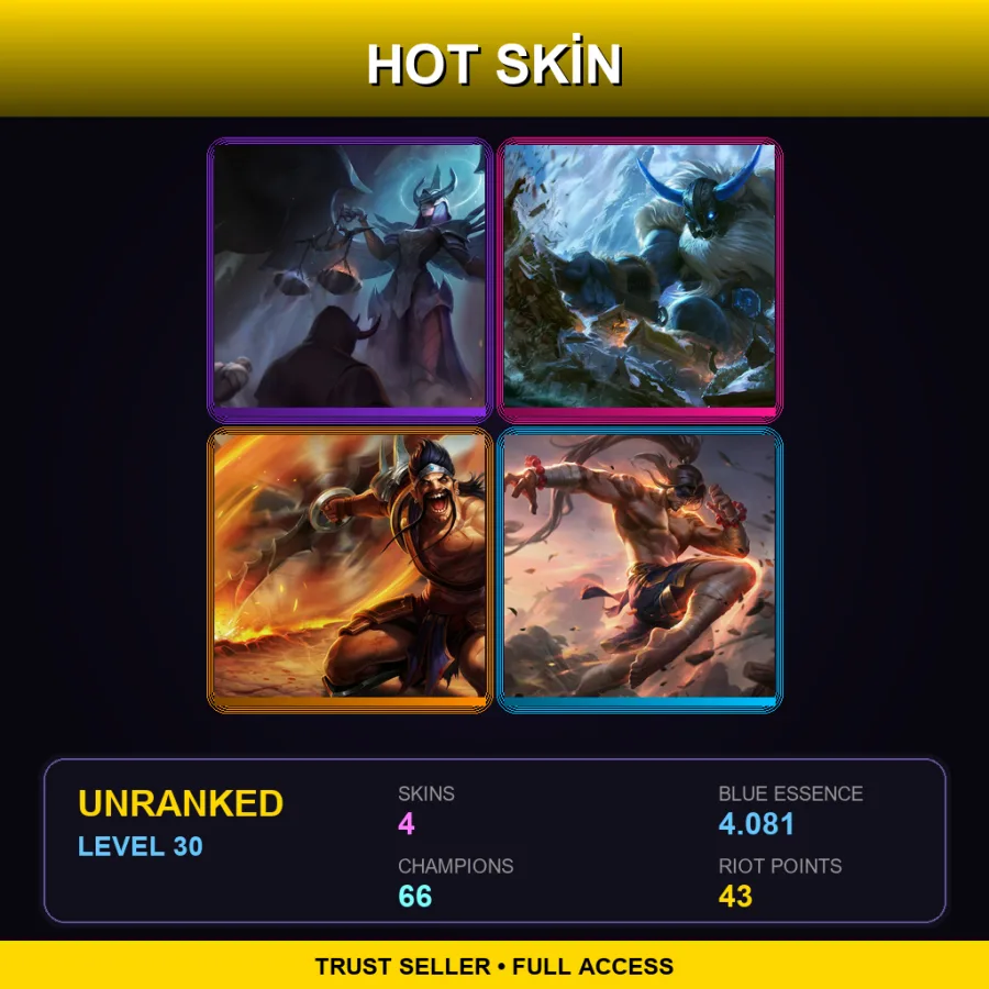 EUW | Lv30 | Unranked | 4 Skin | 66 Champ