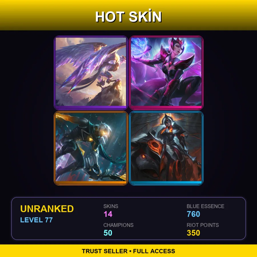 TR | Lv77 | Unranked | 14 Skin | 50 Champ — LoL account