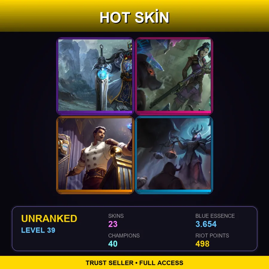 NA | Lv39 | Unranked | 23 Skin | 40 Champ — Redeemed Riven