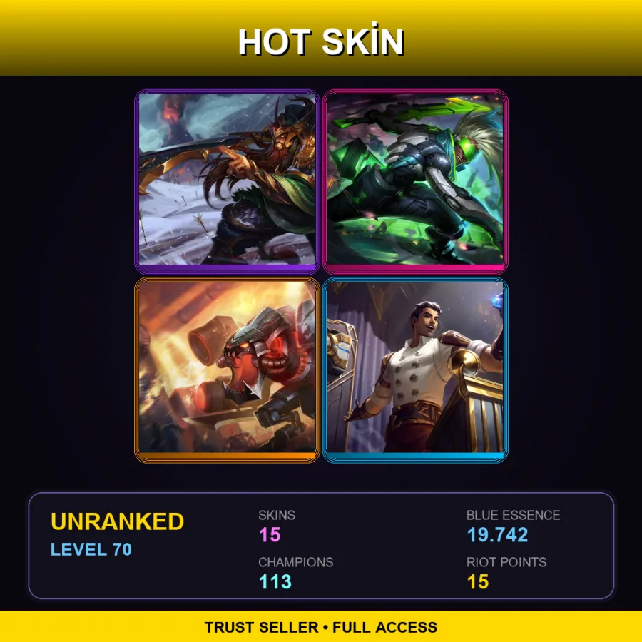 LAN | Lv70 | Unranked | 15 Skin | 113 Champ