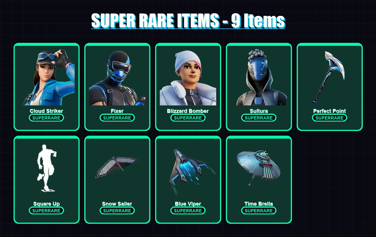 [PC/XBOX] | Cloud Striker | Fixer | Blizzard Bomber | Sultura | Kymera | 71 skin | 116 pickaxe | 74 emote | 96 glider | Lv1686